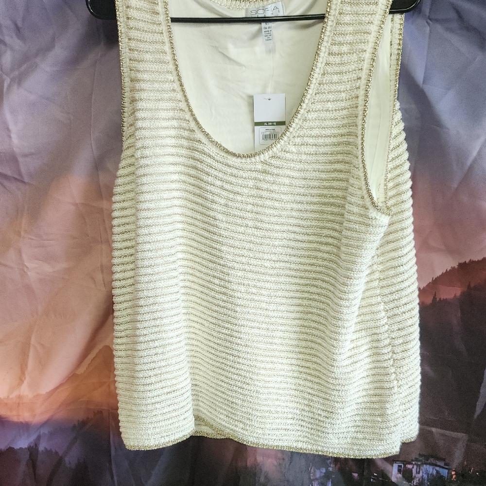 Nwt Sofia by Sofia Vergara Cream Textured Tank Top